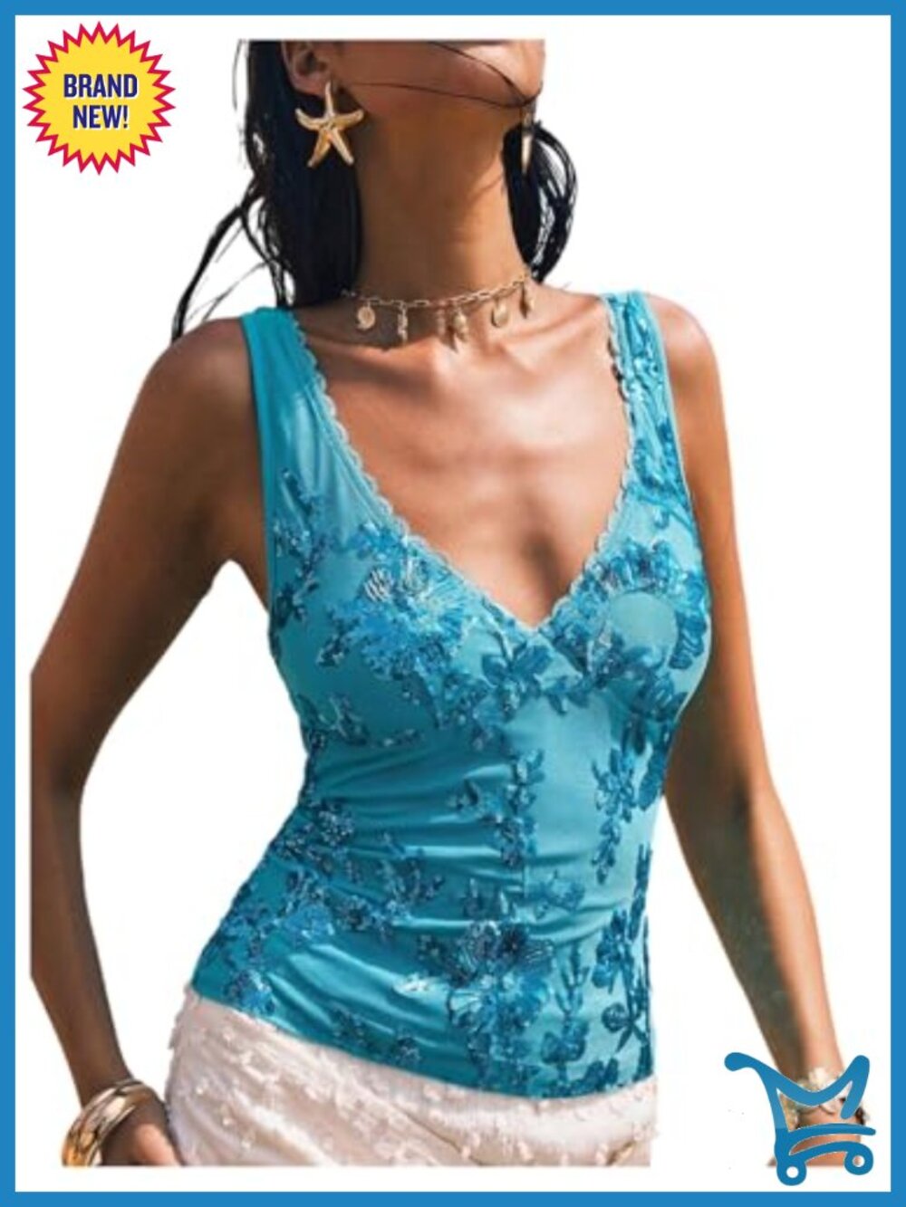 Sparkly Sequin Tank Top Y2K V Neck Party Camisole